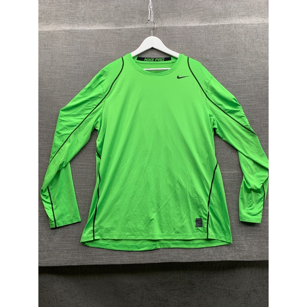 Nike Pro Compression Shirt Mens XL Lime Green Flatlock Seaming Fitted Dri Fit